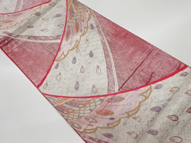 リサイクル　菱に孔雀羽根模様織出し袋帯